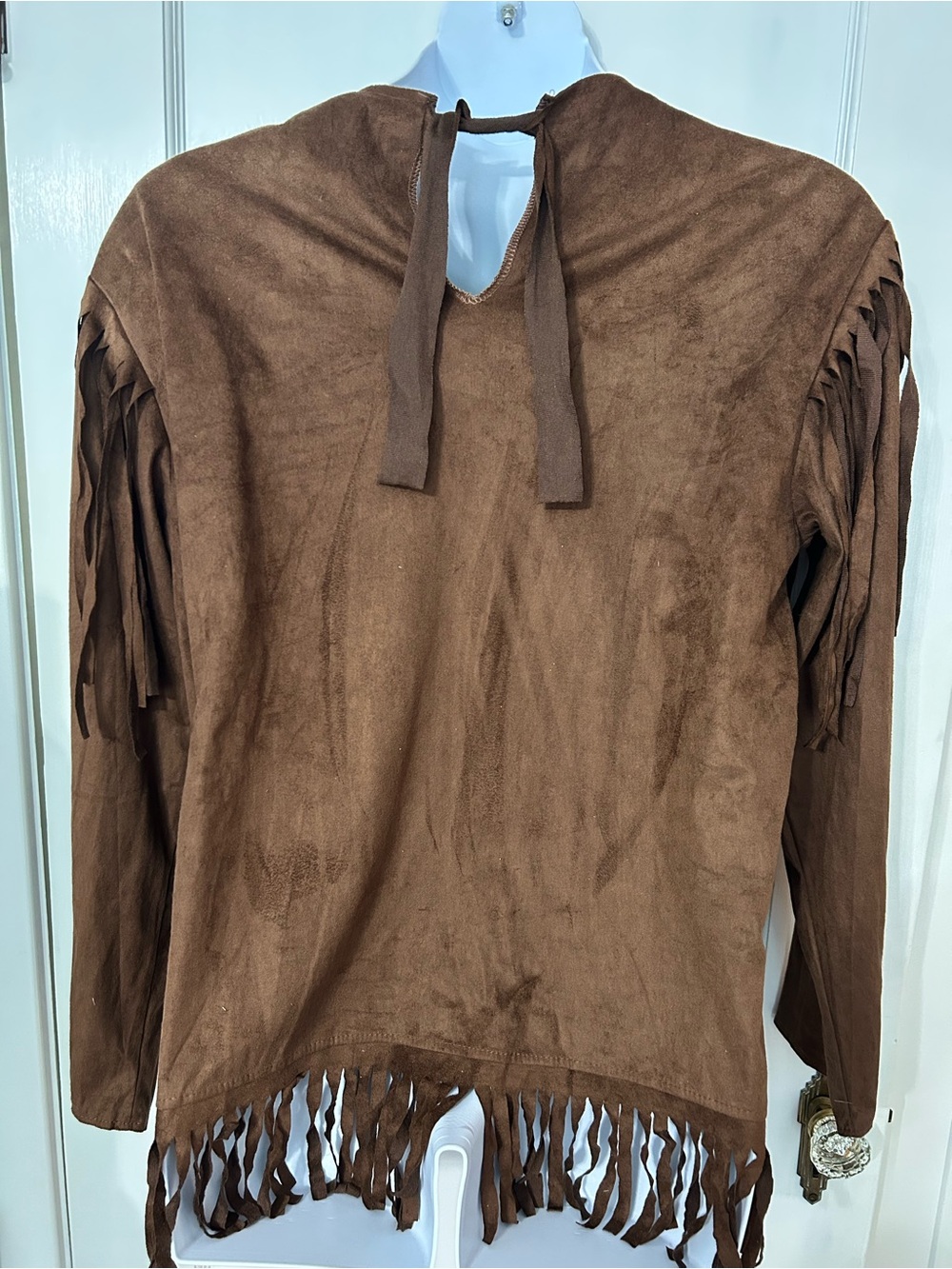 Adult Native American Indian faux suede costume Halloween shirt with fringe. OS - Picture 2 of 10